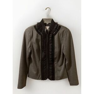 Coldwater Creek Gray Blazer Jacket Sz 8‎ Black Lace Ruffles Goth Dark Academia